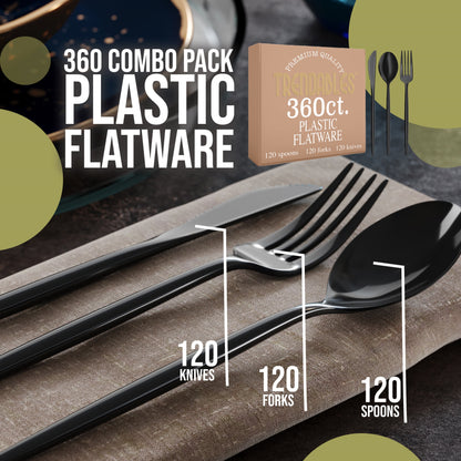360 Pack Gloss Cutlery Set | Black 120/120/120