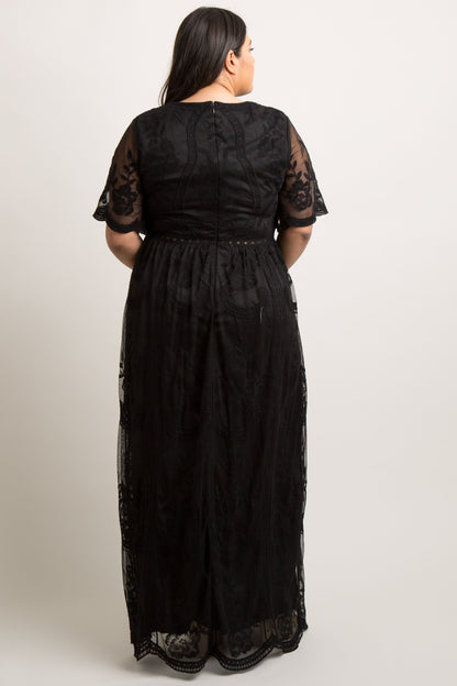 PinkBlush Black Lace Mesh Overlay Maternity Plus Maxi Dress
