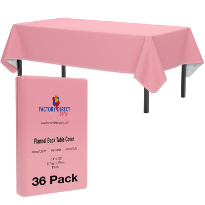 Pink Flannel Backed Plastic Table Cover 54 In. x 108 In. | Case of 36