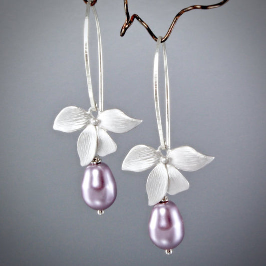 "Wild Orchid" - Pearl Bridal Earrings