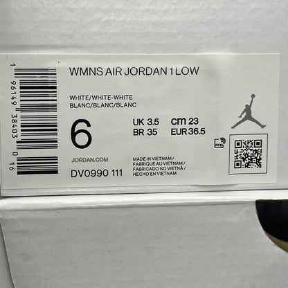 NIKE AIR JORDAN 1 Low Triple White Women's Sz 6 DV0990-111 (New in Box)