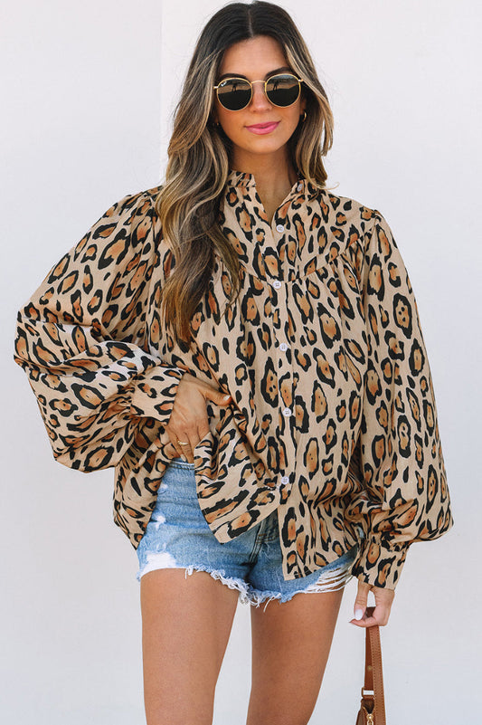 Oversized Leopard Balloon Sleeve Shirt
