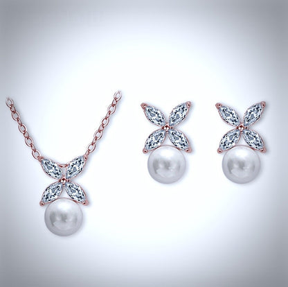 Heidi - Pearl and Cubic Zirconia Jewelry Set - Available in Rose Gold and Silver