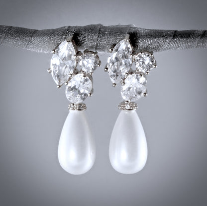 Alexia - Bridal Pearl Drop Earrings - Available in Silver and Yellow Gold