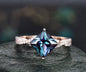 3pcs Alexandrite bridal set princess cut Alexandrite engagement ring set 14k rose gold vintage diamond ring Alexandrite stack wedding band