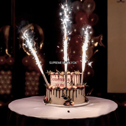 4 Silver Sparkling Candles (Large) - Birthday Cake Fountain Candle - Wedding Sparkler Anniversary Sparklers Party Engagement