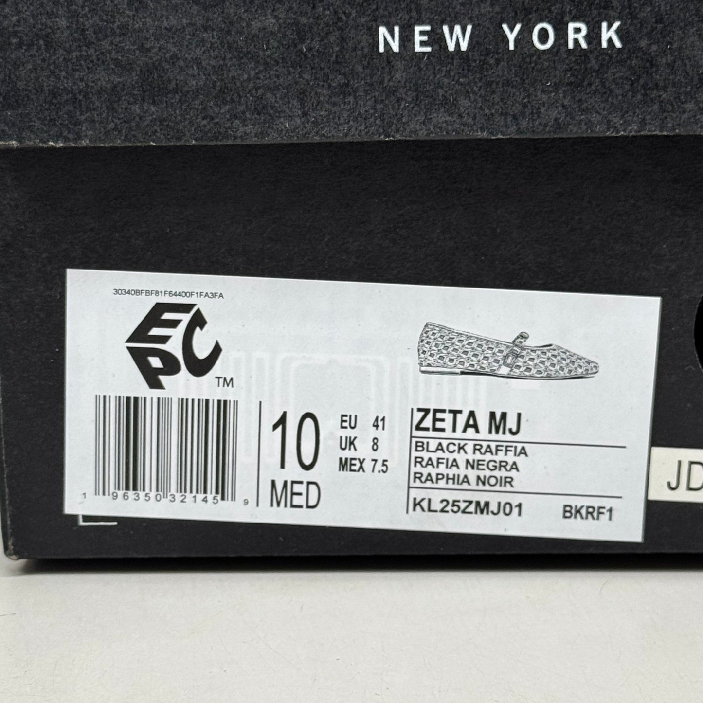 KENNETH COLE New York Zeta Raffia Jewel Jane Flat Women's Sz 10 Black KL25ZMJ01