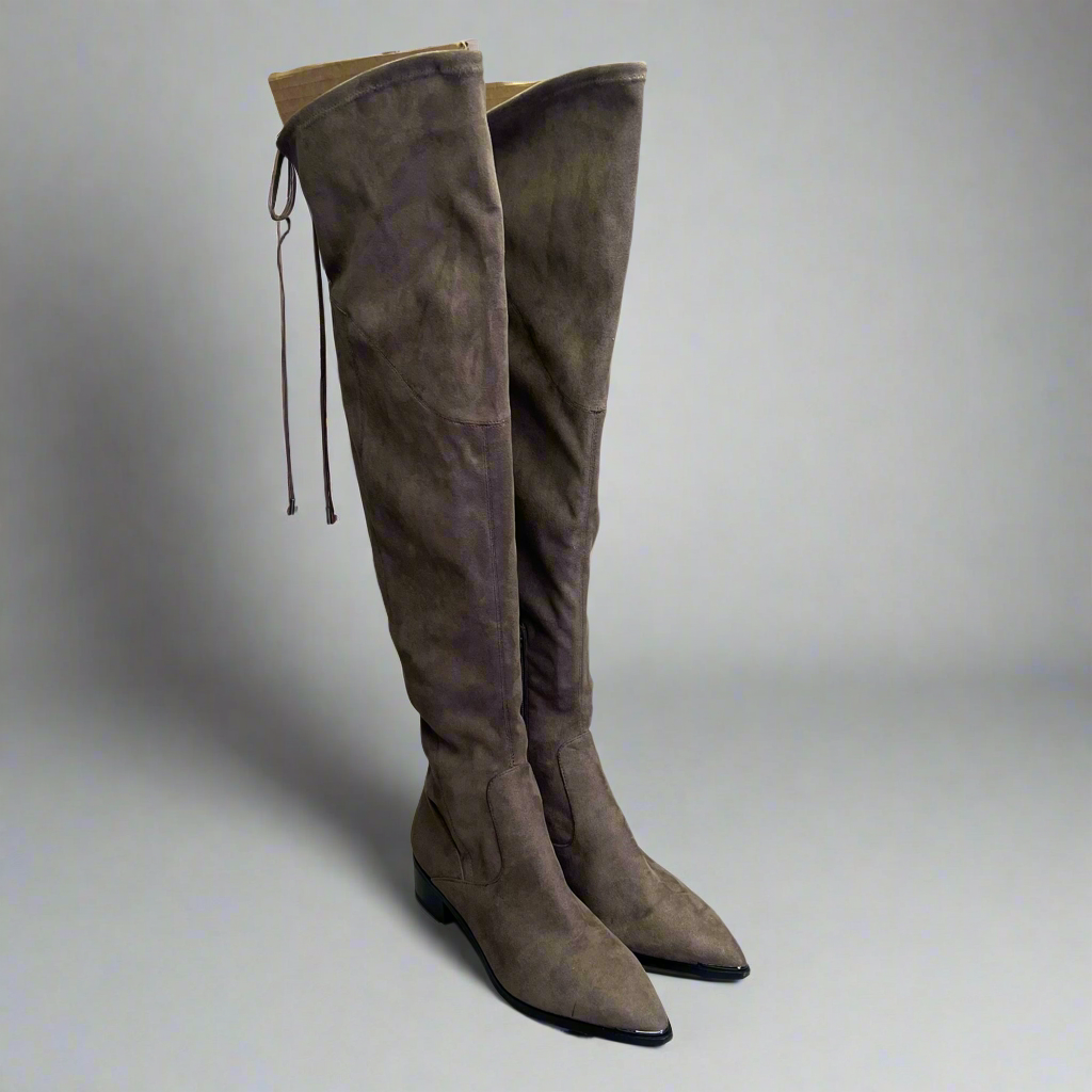 MARC FISHER  LTD Over The Knee Boot Pointy Toe Partial Zip Women's Sz 8.5 Brown