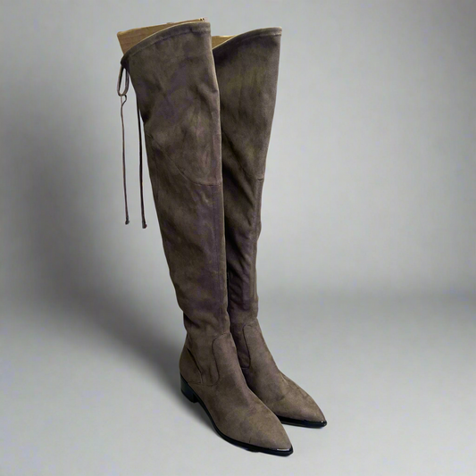 MARC FISHER  LTD Over The Knee Boot Pointy Toe Partial Zip Women's Sz 8.5 Brown