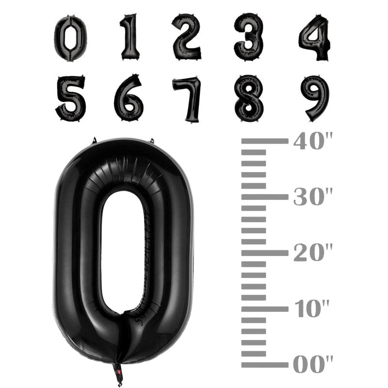 40in Black Number Balloons - Large Numbers Foil 40" Digit Giant Jumbo Balloon Birthday Anniversary