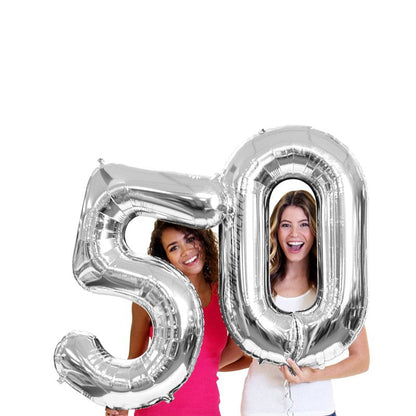 40in Silver Number Balloons - Large Numbers Foil 40" Digit Giant Jumbo Balloon Birthday Anniversary