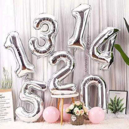 40in Silver Number Balloons - Large Numbers Foil 40" Digit Giant Jumbo Balloon Birthday Anniversary