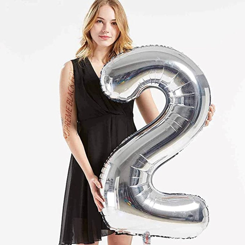 40in Silver Number Balloons - Large Numbers Foil 40" Digit Giant Jumbo Balloon Birthday Anniversary