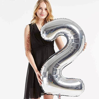 40in Silver Number Balloons - Large Numbers Foil 40" Digit Giant Jumbo Balloon Birthday Anniversary