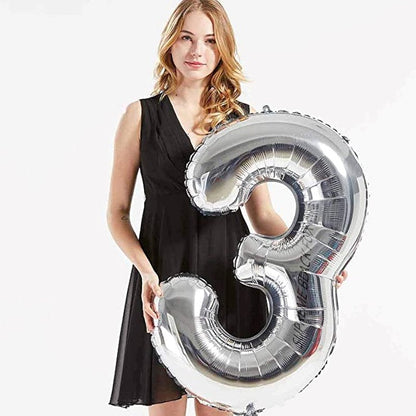 40in Silver Number Balloons - Large Numbers Foil 40" Digit Giant Jumbo Balloon Birthday Anniversary