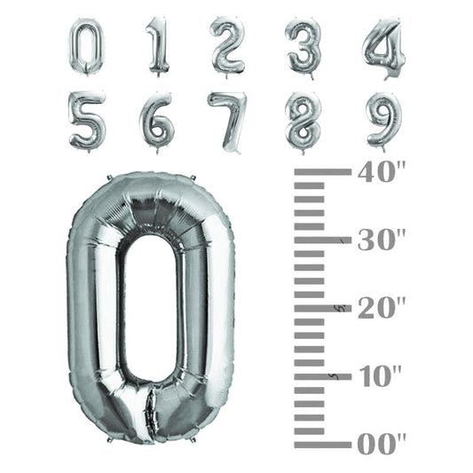40in Silver Number Balloons - Large Numbers Foil 40" Digit Giant Jumbo Balloon Birthday Anniversary