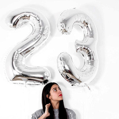 40in Silver Number Balloons - Large Numbers Foil 40" Digit Giant Jumbo Balloon Birthday Anniversary
