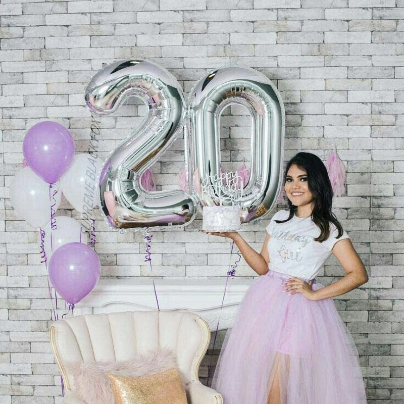 40in Silver Number Balloons - Large Numbers Foil 40" Digit Giant Jumbo Balloon Birthday Anniversary