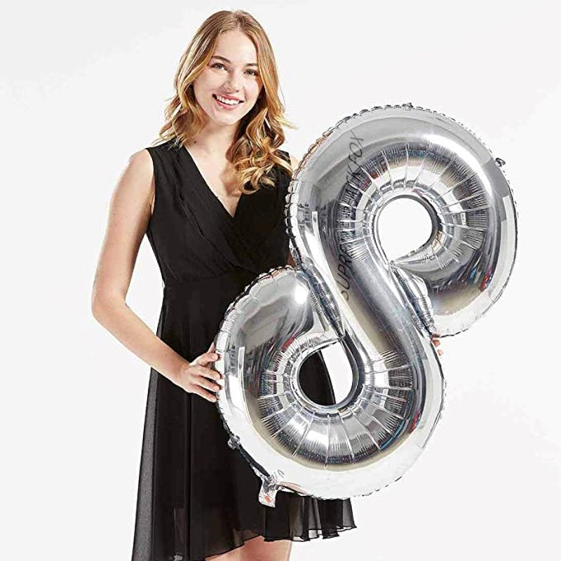 40in Silver Number Balloons - Large Numbers Foil 40" Digit Giant Jumbo Balloon Birthday Anniversary