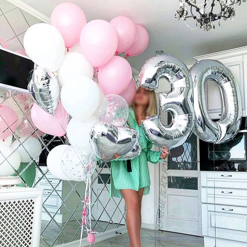 40in Silver Number Balloons - Large Numbers Foil 40" Digit Giant Jumbo Balloon Birthday Anniversary