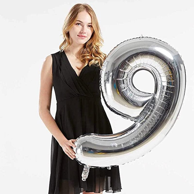 40in Silver Number Balloons - Large Numbers Foil 40" Digit Giant Jumbo Balloon Birthday Anniversary