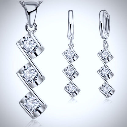 "Anaya" - Cubic Zirconia and Sterling Silver Bridal Necklace and Earrings Set