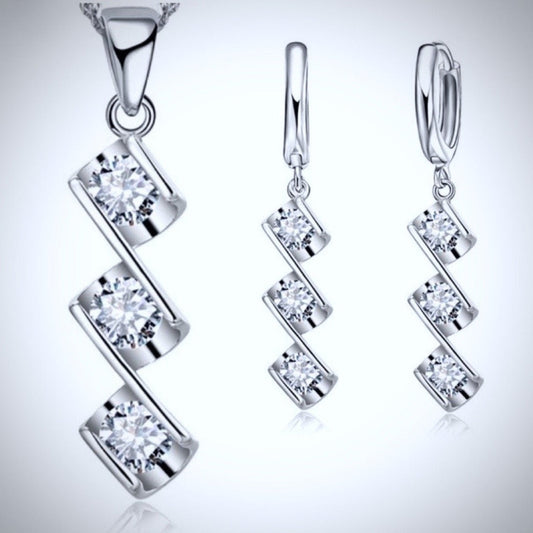 "Anaya" - Cubic Zirconia and Sterling Silver Bridal Necklace and Earrings Set