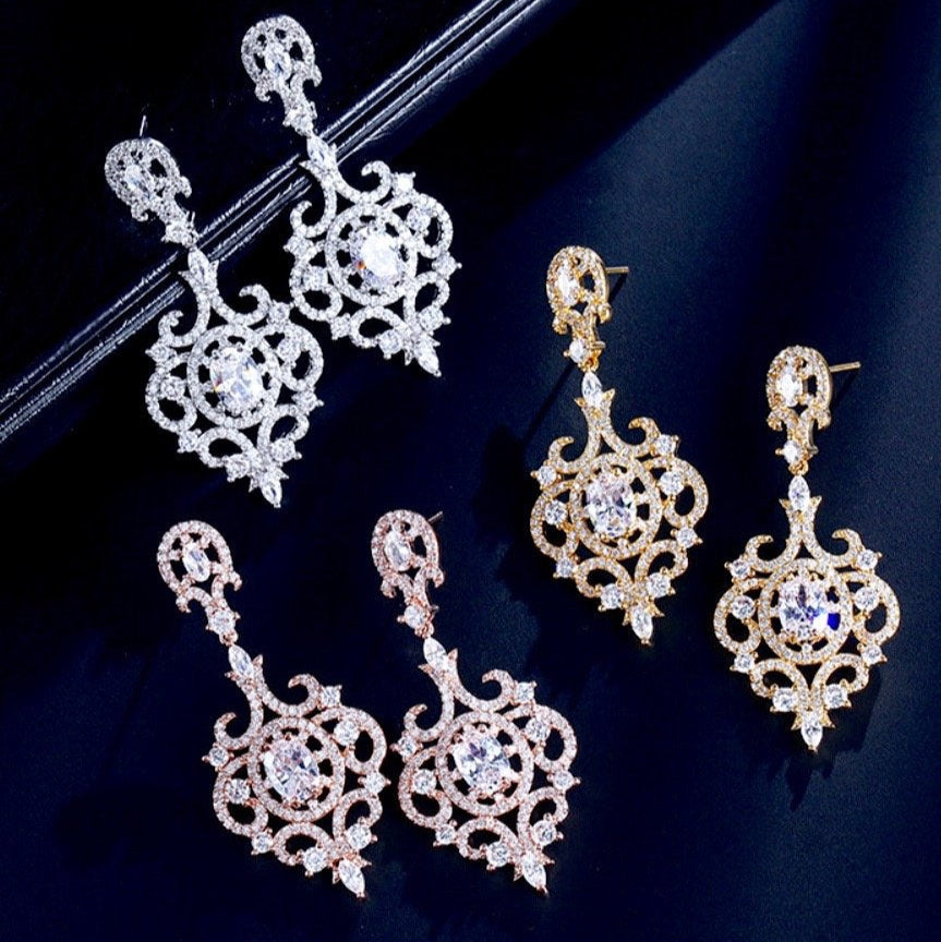 Tiffany - Cubic Zirconia Bridal Earrings - Available in Rose Gold, Silver and Yellow Gold