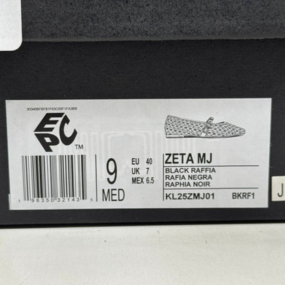 KENNETH COLE  New York Zeta Raffia Jewel Jane Flat Women's Sz 9 Black KL25ZMJ01