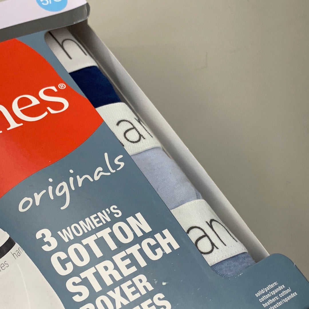 HANES 3 PACK!! Originals Women's Breathable Cotton Boxer Briefs Underwear Sz S Blue 45OUBB