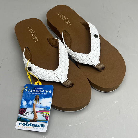 COBIAN Braided Bounce Synthetic Leather Sandals Women's Sz 6 EU 35.5 White BRB10-100-6