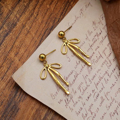 Versatile Tassel Bowknot Stainless Steel Earrings