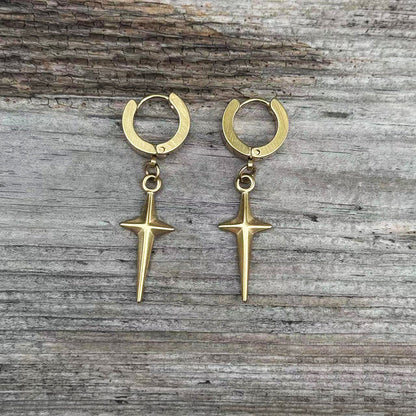 4 Pointed Star Stainless Steel Hoop Earrings