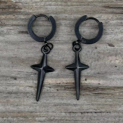 4 Pointed Star Stainless Steel Hoop Earrings