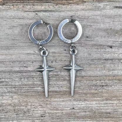 4 Pointed Star Stainless Steel Hoop Earrings