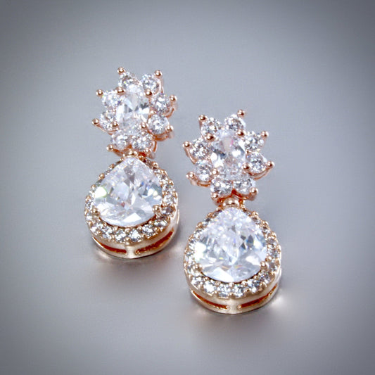 Cassandra - Rose Gold Cubic Zirconia Bridal Earrings