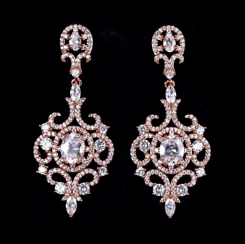 Tiffany - Cubic Zirconia Bridal Earrings - Available in Rose Gold, Silver and Yellow Gold