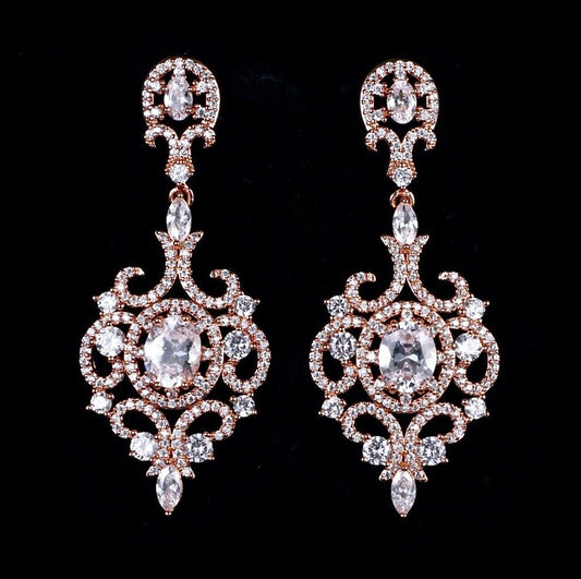 Tiffany - Cubic Zirconia Bridal Earrings - Available in Rose Gold, Silver and Yellow Gold