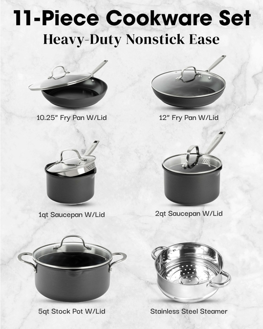 Gotham Steel Pro Hard Anodized 11 Piece Cookware Set