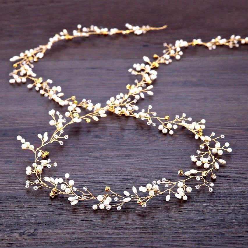 June - Pearl and Crystal Bridal Hair Vine - Available in Silver, Rose Gold and Yellow Gold