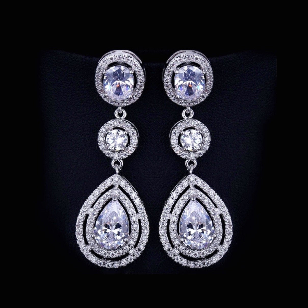 Paige - Silver Cubic Zirconia Bridal Earrings - More Colors
