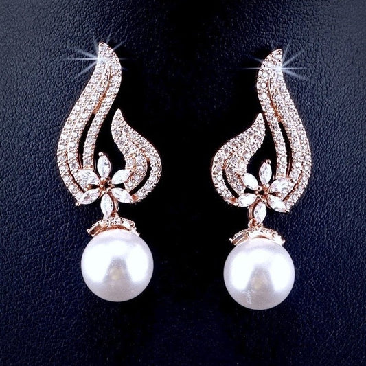 Lavinia - Pearl and Cubic Zirconia Bridal Earrings - Available in Silver, Rose Gold and Yellow Gold