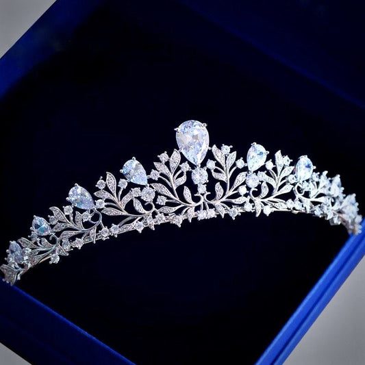 Brianna - Wedding Cubic Zirconia Tiara - Available in Silver, Rose Gold and Yellow Gold