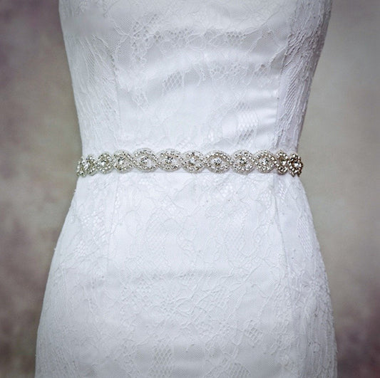 Nora - Silver Crystal Bridal Belt/Sash