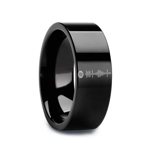 Spotify Music Code Engraved Flat Pipe Cut Black Tungsten Ring Polished - 6mm - 12mm
