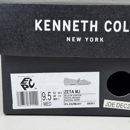 KENNETH COLE New York Zeta Raffia Jewel Jane Flat Women's Sz 9.5 Black KL25ZMJ01