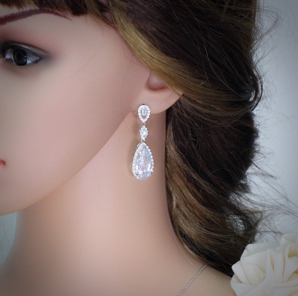 Amy - Silver Cubic Zirconia Bridal Earrings - More Colors Available