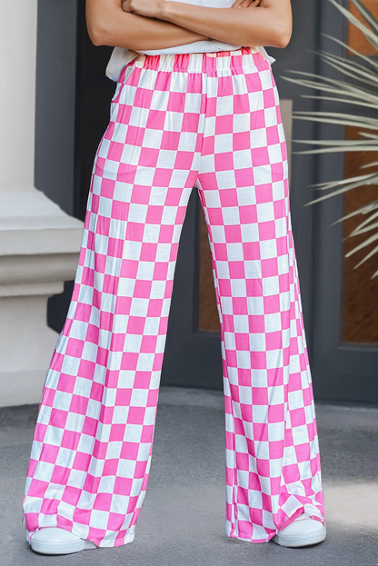 Checker Print Wide Leg Pants