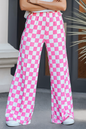 Checker Print Wide Leg Pants
