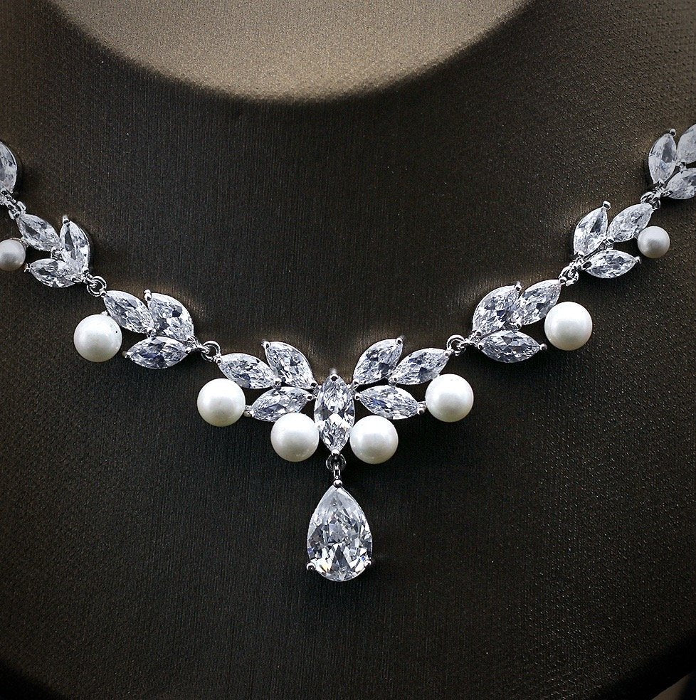 Irene - Silver Cubic Zirconia and Pearl Bridal Jewelry Set